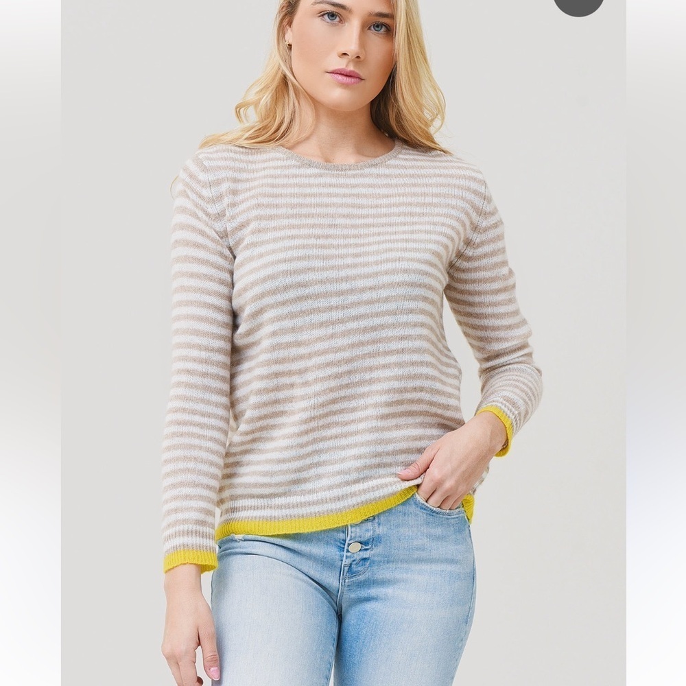 Jumper 1234 cashmere Striped Beige and Yellow Women's Sweater US size 6